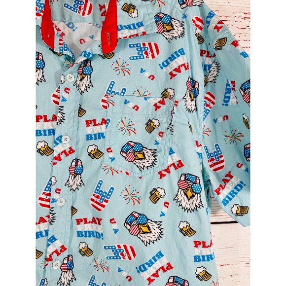 Staghorn Mens Patriotic Play Free Bird Button Up Shirt Size L July 4th America - Picture 7 of 13
